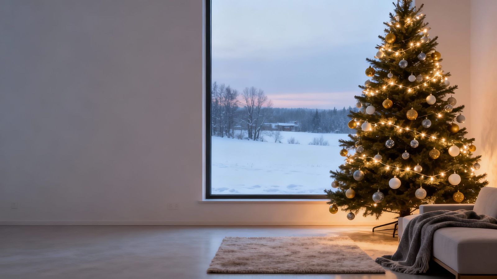 Cozy Christmas Interior Wallpaper in Minimalist Style