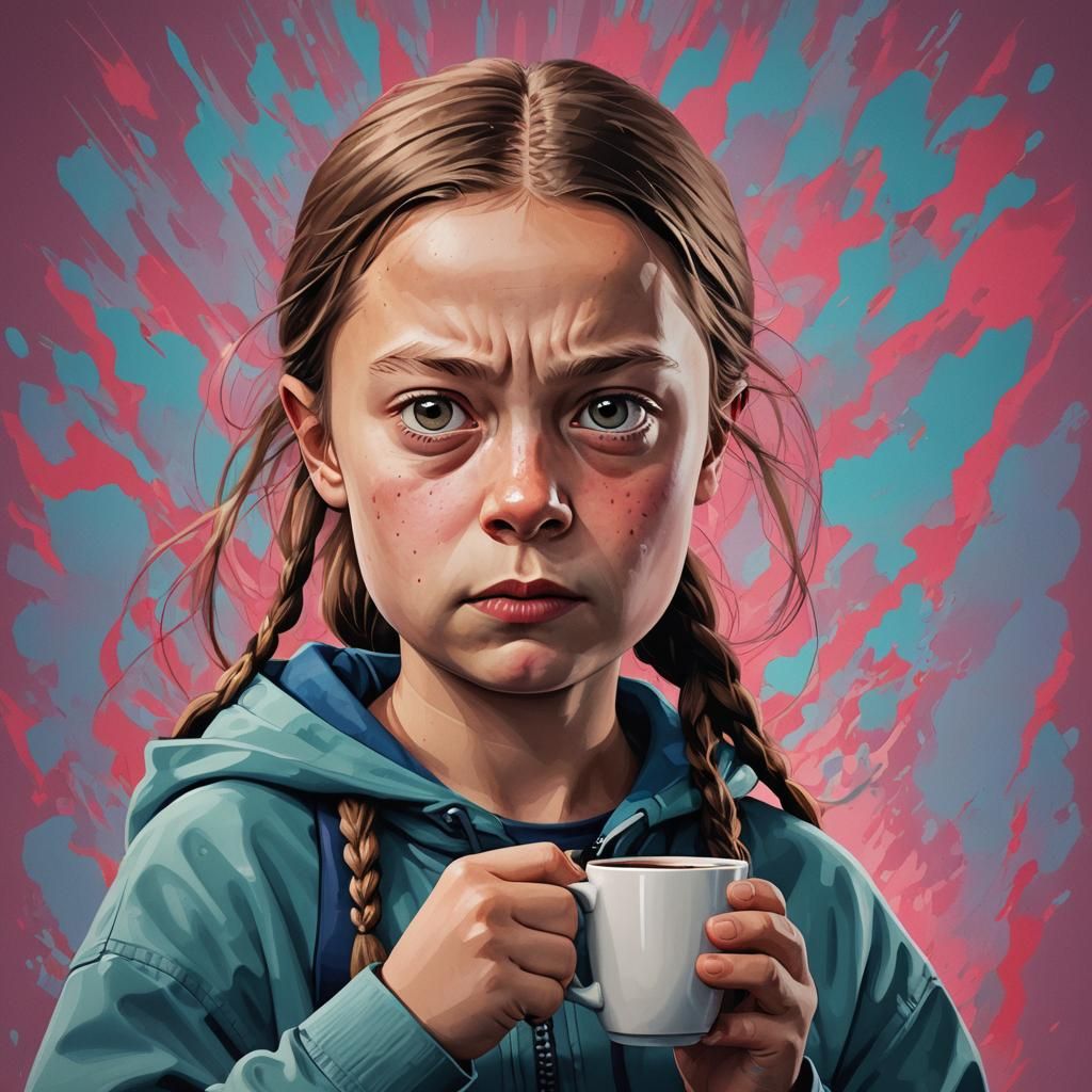 Angry Greta Thunberg Portrait in Surreal 3D Art