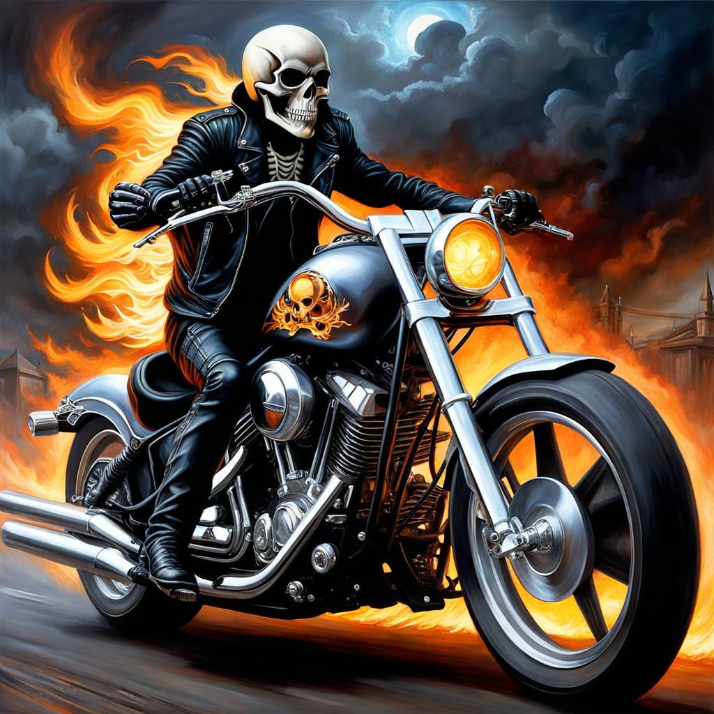Skeleton Ghost Rider in Gothic Airbrush Art