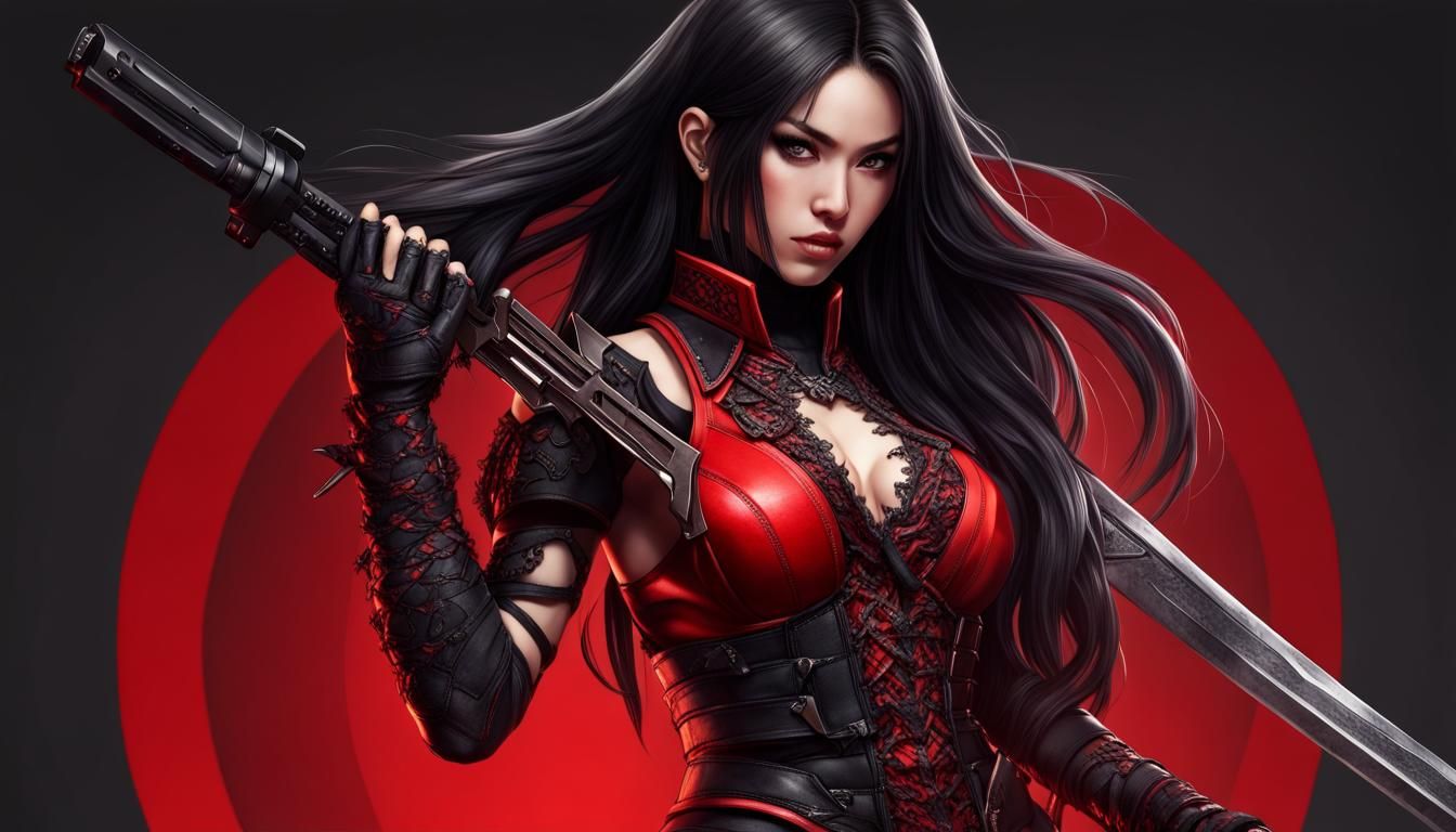 Mortal Combat Girl in Red Outfit