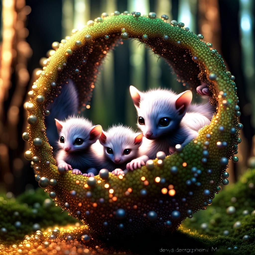 Intricate 3D Dragon Hybrids in Backlit Forest