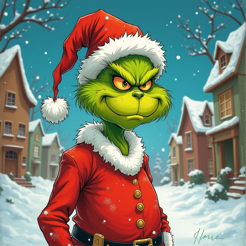 Grinch in Whoville: A Whimsical Illustration