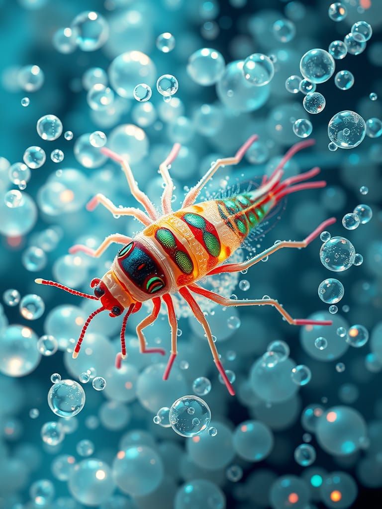 Nauplius Larva with Iridescent Bubbles in Anime Style