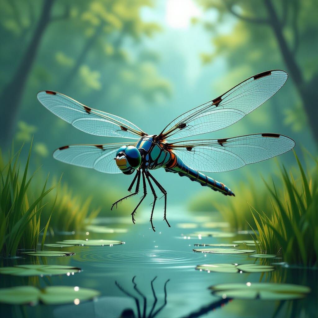 Mechanical Dragonfly in Marshland, Futuristic Biomechanical ...