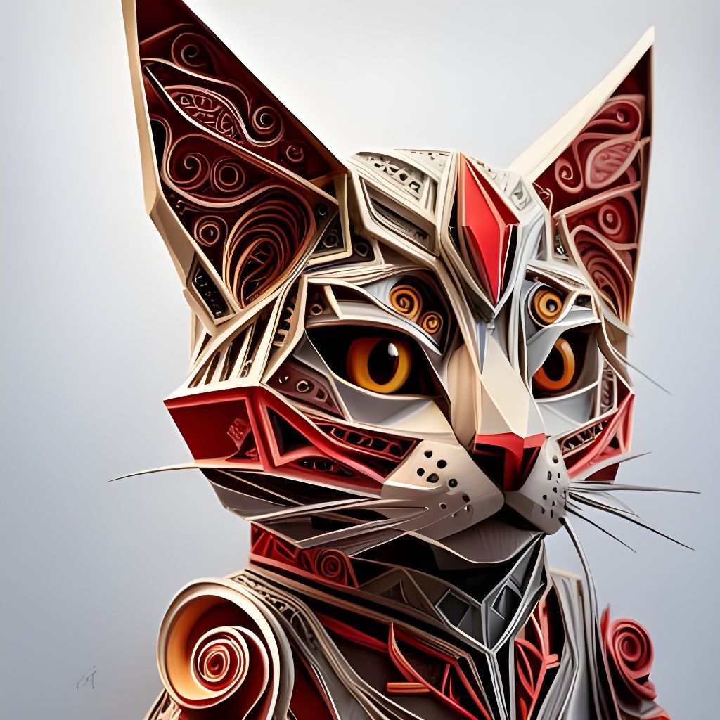 Filigree Armored Battle Cat in Paper Cut Style