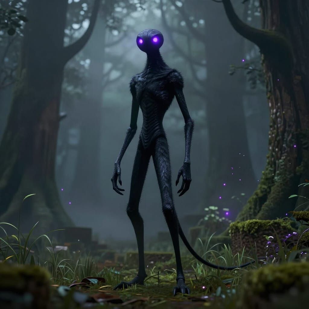 Realistic Enderman in Misty Minecraft Forest