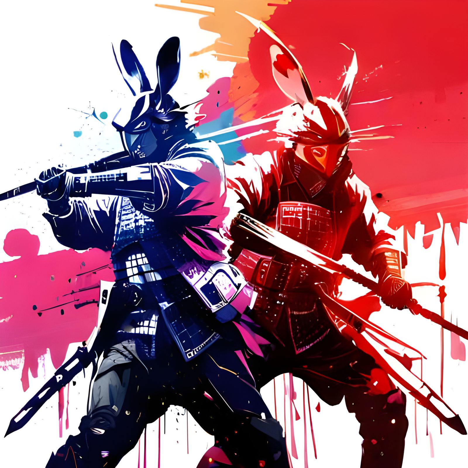 Rabbit Samurai Sword Fight in Digital Art Style