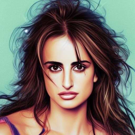 Hyperrealistic Penelope Cruz Portrait in Splash Art Style