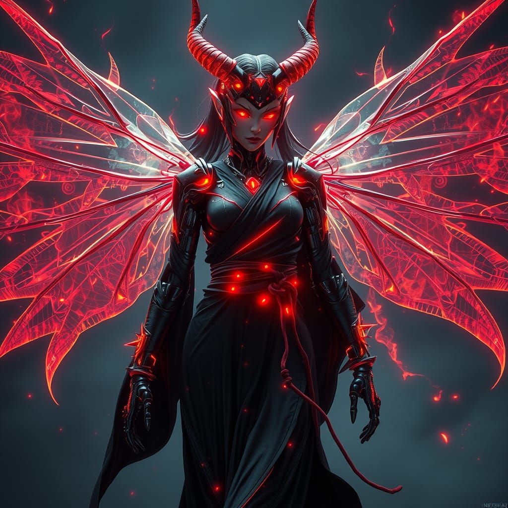 Cyborg Oni Goddess in Futuristic Fantasy