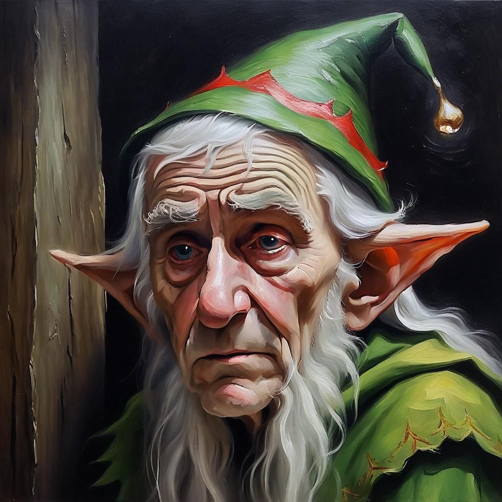 Depressing Portrait of an Old Elf in Oil