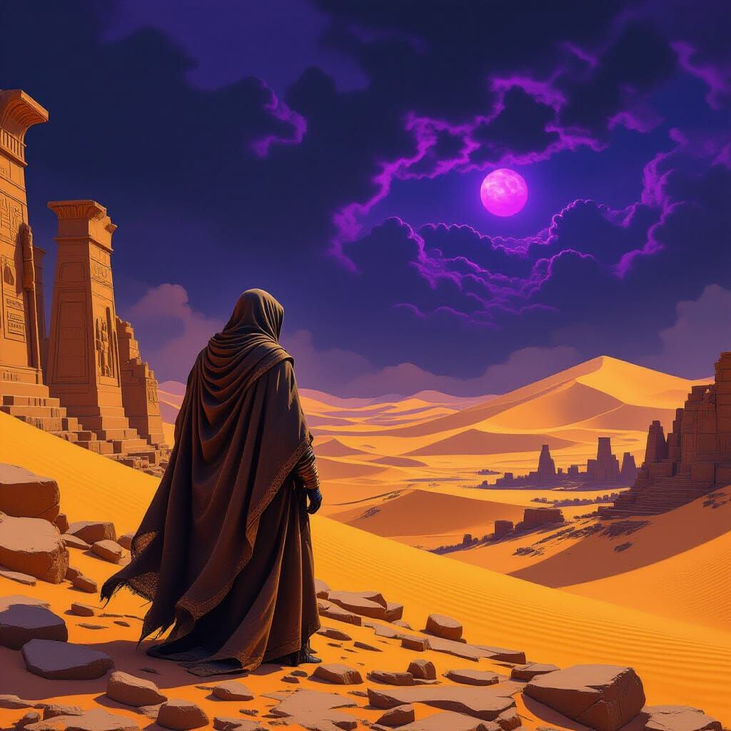 Ancient Sands: Dark Fantasy Traveler in Egyptian Ruins