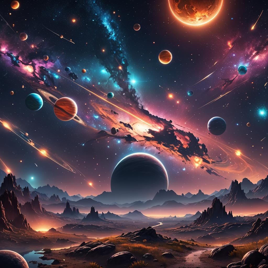 Summer Night Sky with Planets and Falling Stars