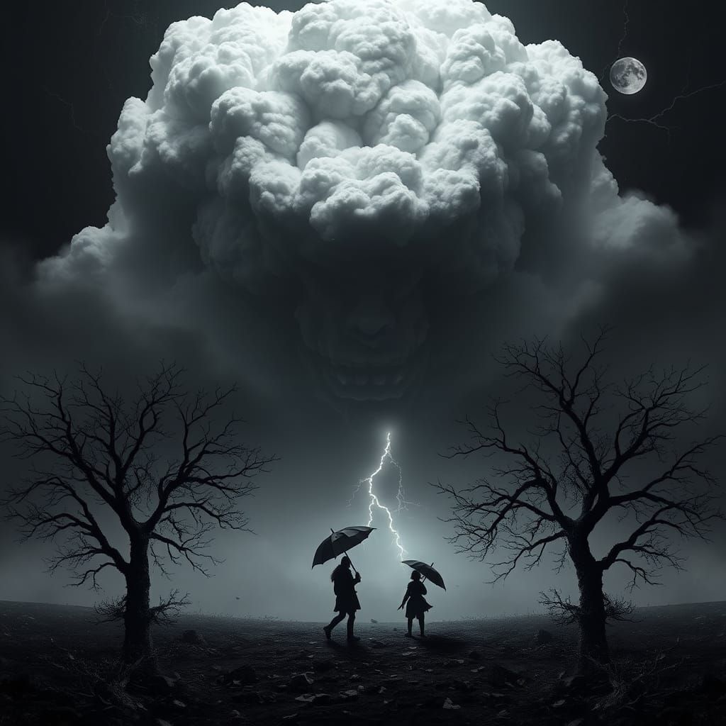 Brooding Cloud Face over Desolate Landscape