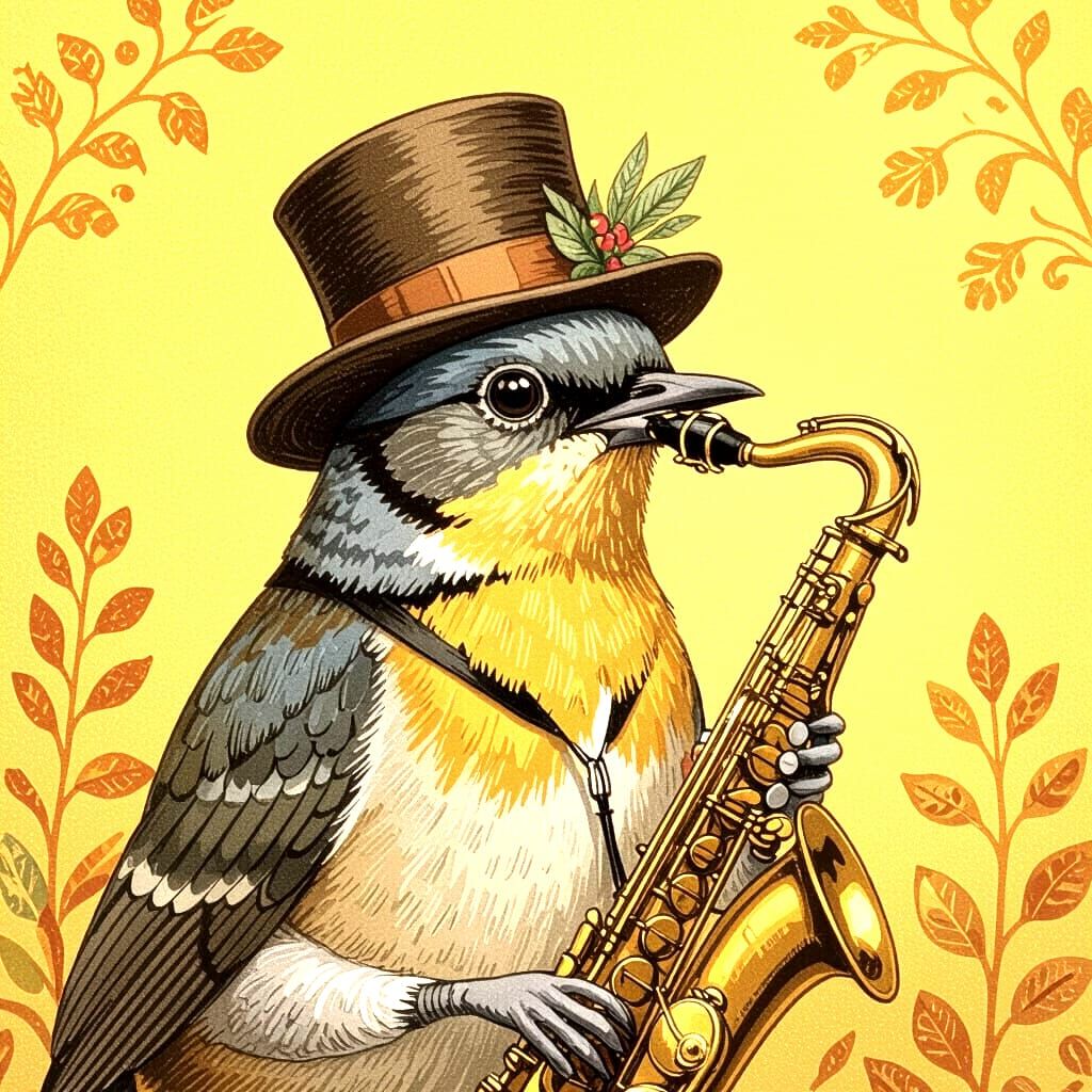 Bird Saxophonist in Beatrix Potter Style