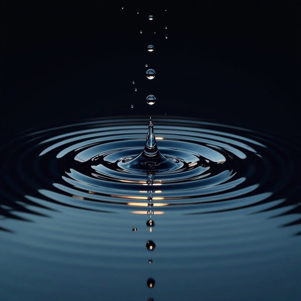 Hyperrealistic Water Drop Ripples in the Dark