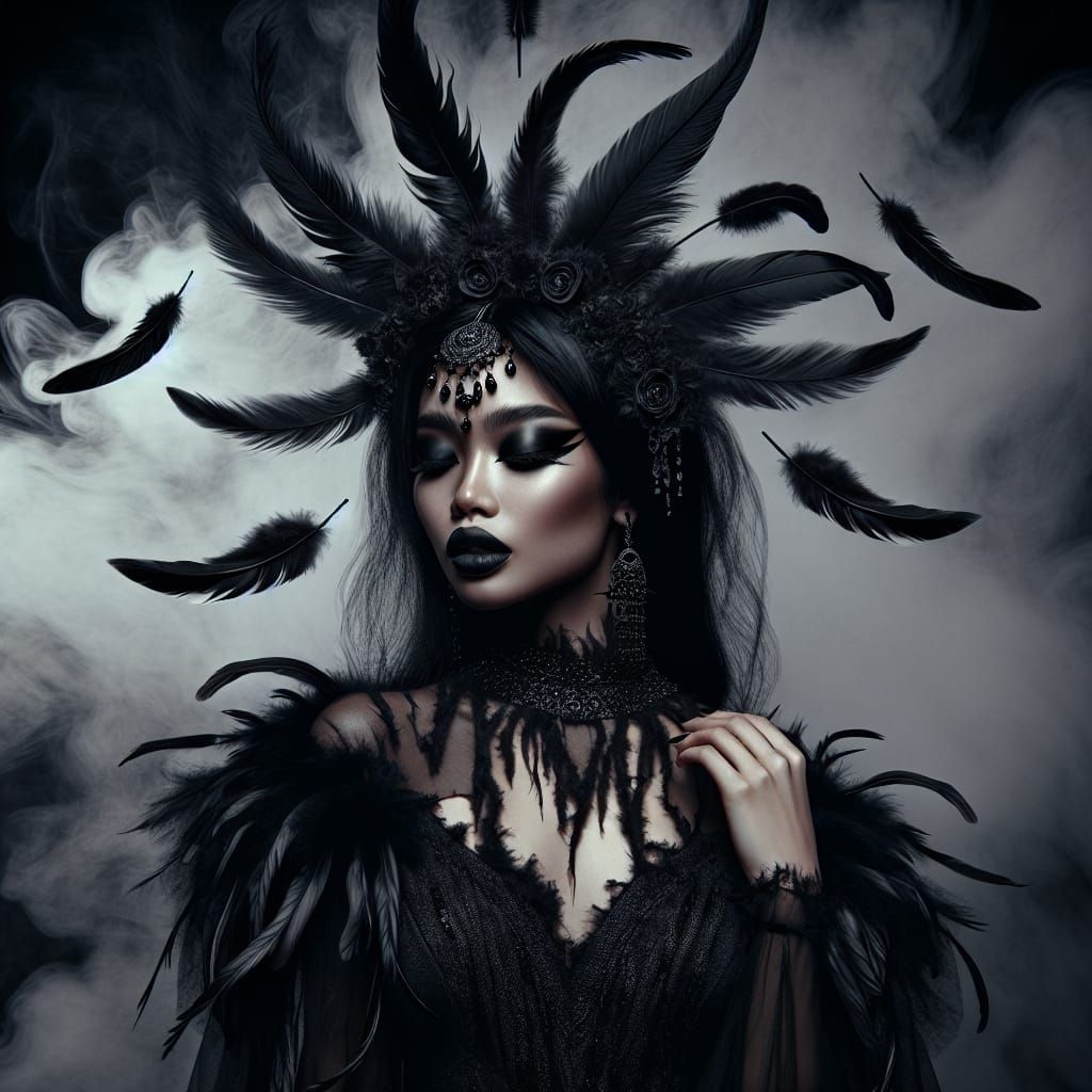 Gothic Noir style. Gorgeous Indian woman adorned with many b...