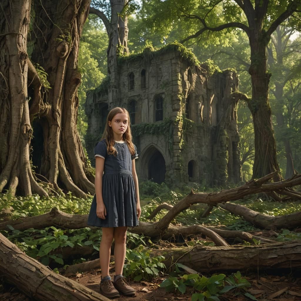 American Gothic Forest Ruins in Hudson River School Style