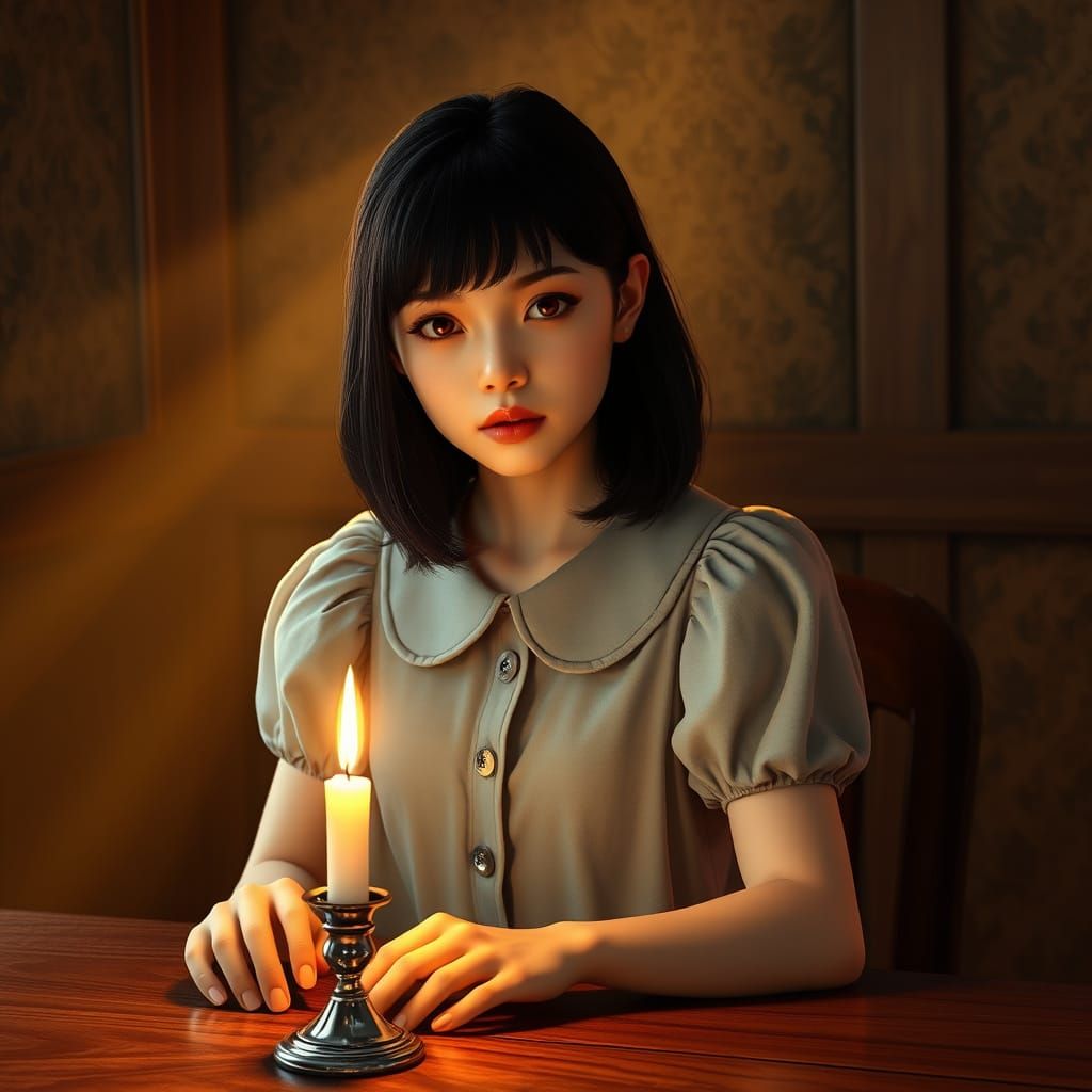 Mysterious Girl in Warm Candlelight