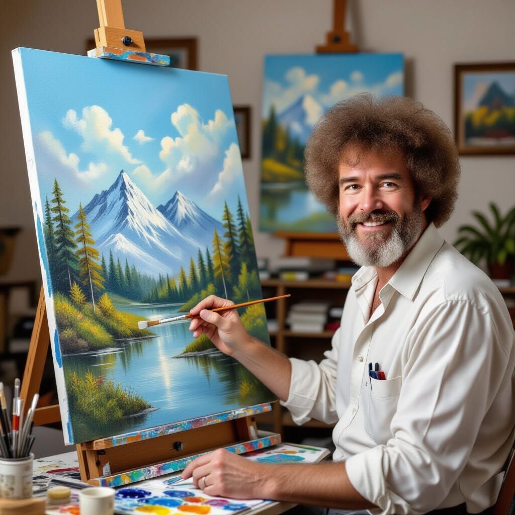 Bob Ross Painting a Landscape in Oils