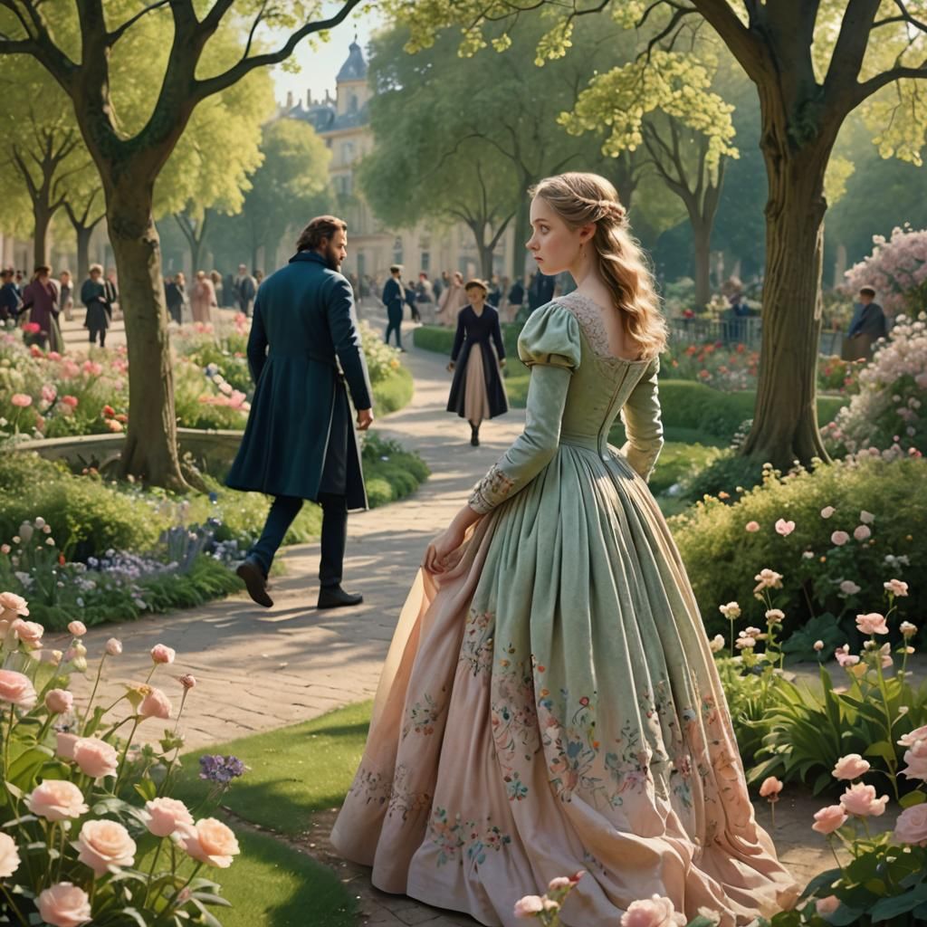 Marius Observes Cosette in Luxembourg Gardens