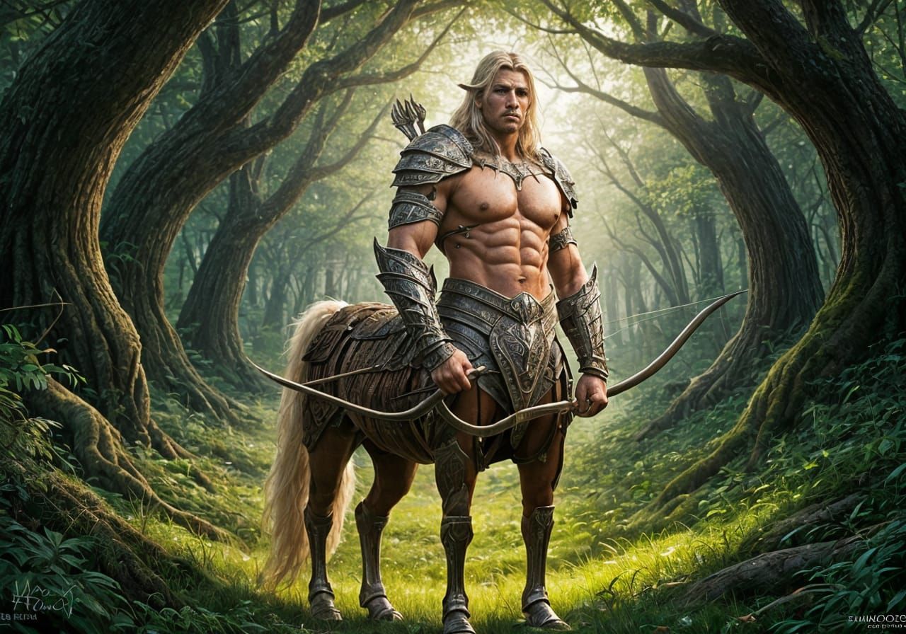Armored Palomino Centaur Archer in Forest Glade