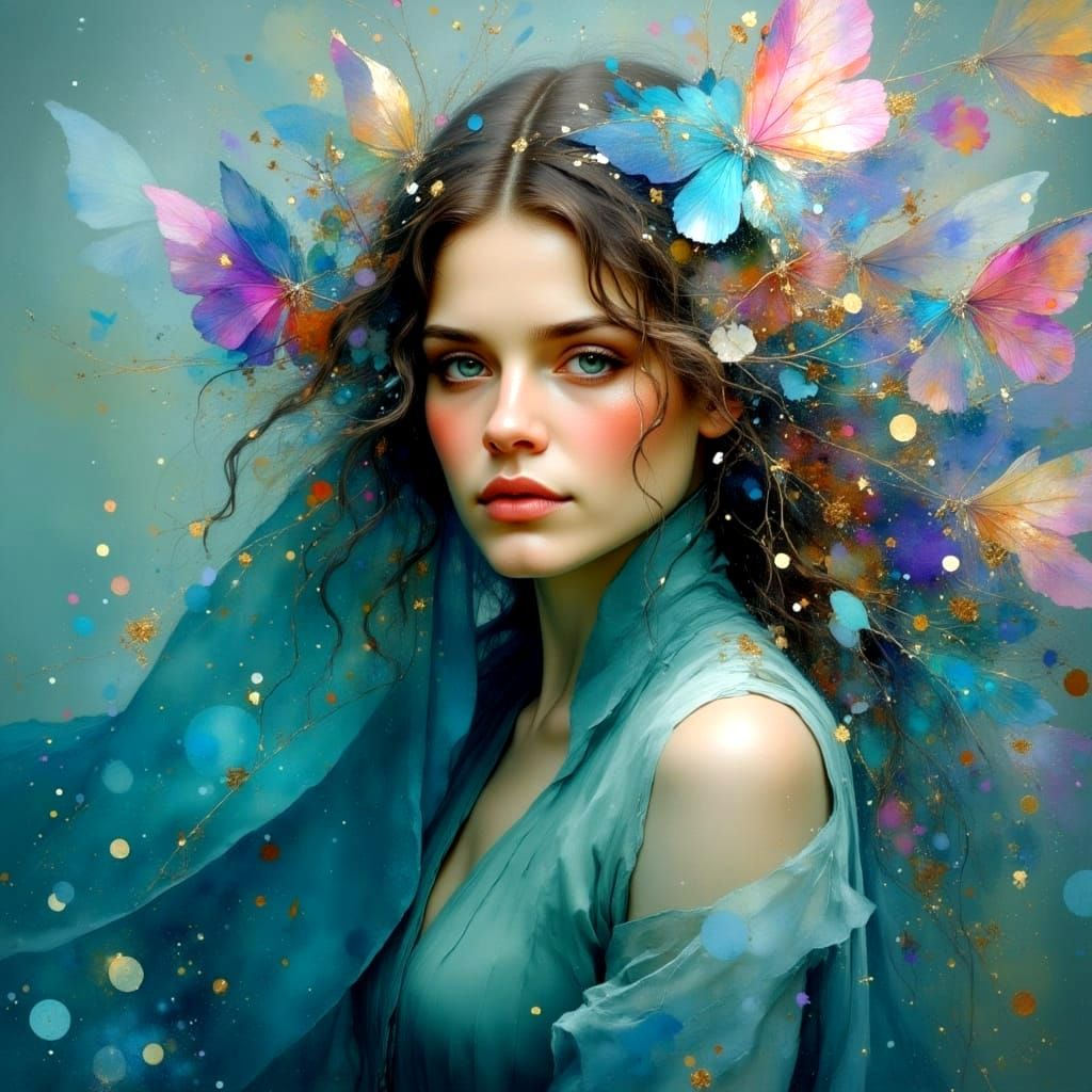 Art Nouveau Lady of the Lake in Dreamy Bubbles