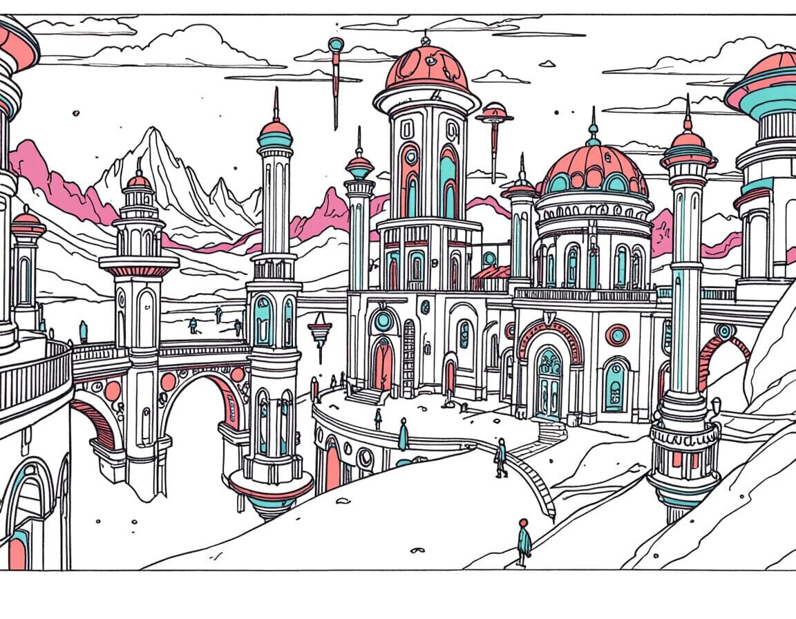 Fantastical Landscape with Intricate Architecture