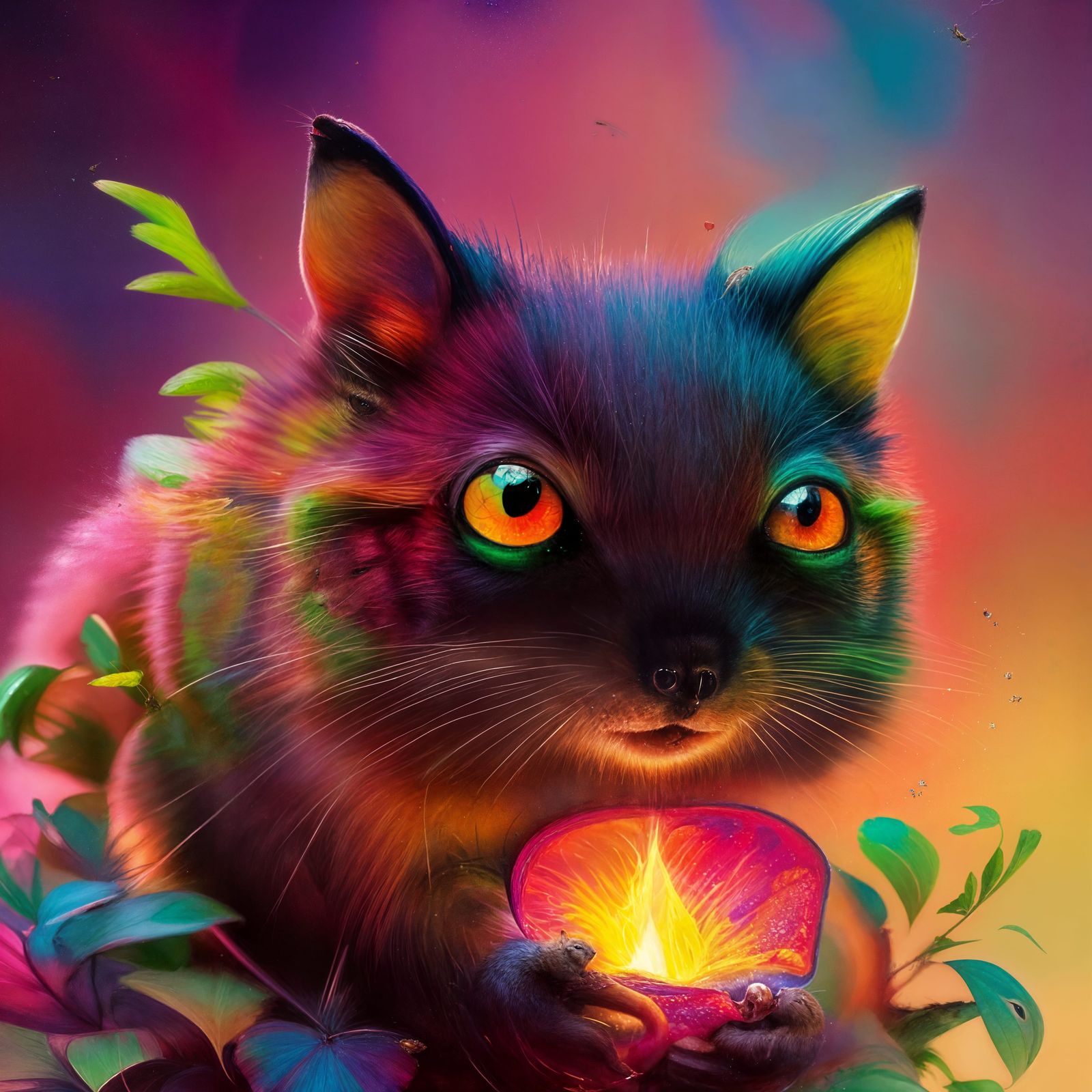 Cute Chipmunk with Strawberry Digital Illustration