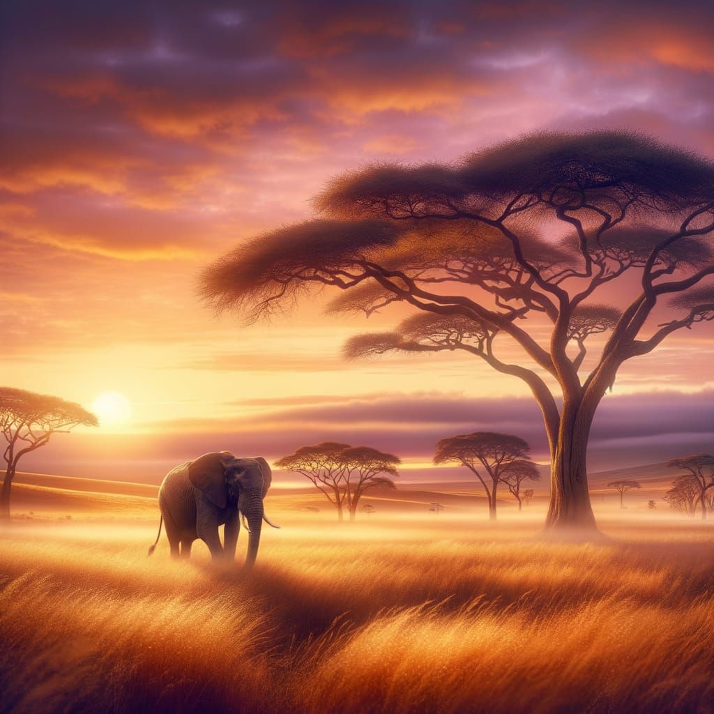 African Savannah at Dawn: Tranquility and Hope