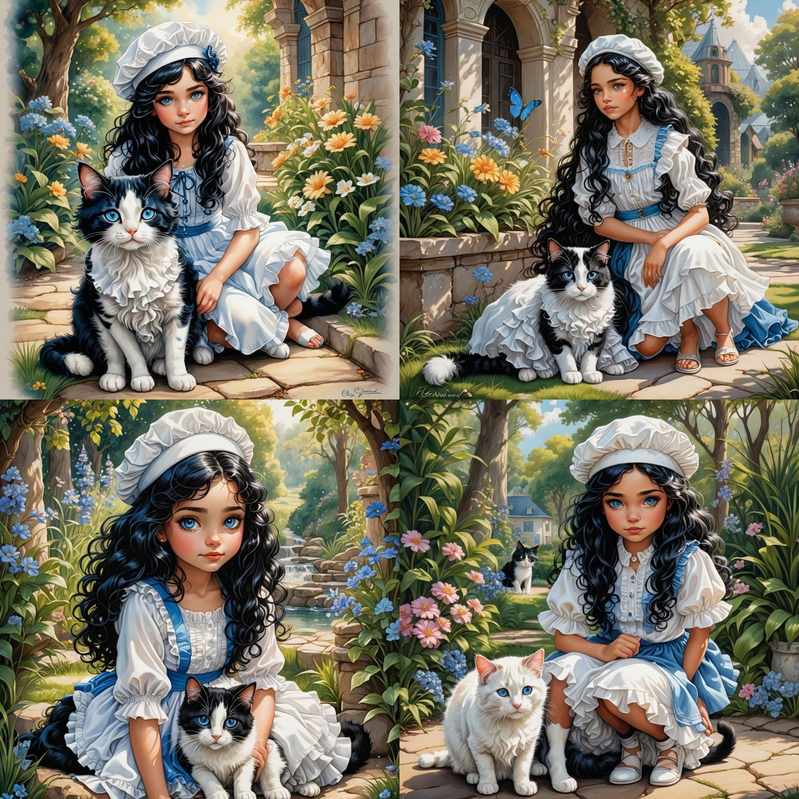 Girl with Cat in Colored Pencil Cartoon Art