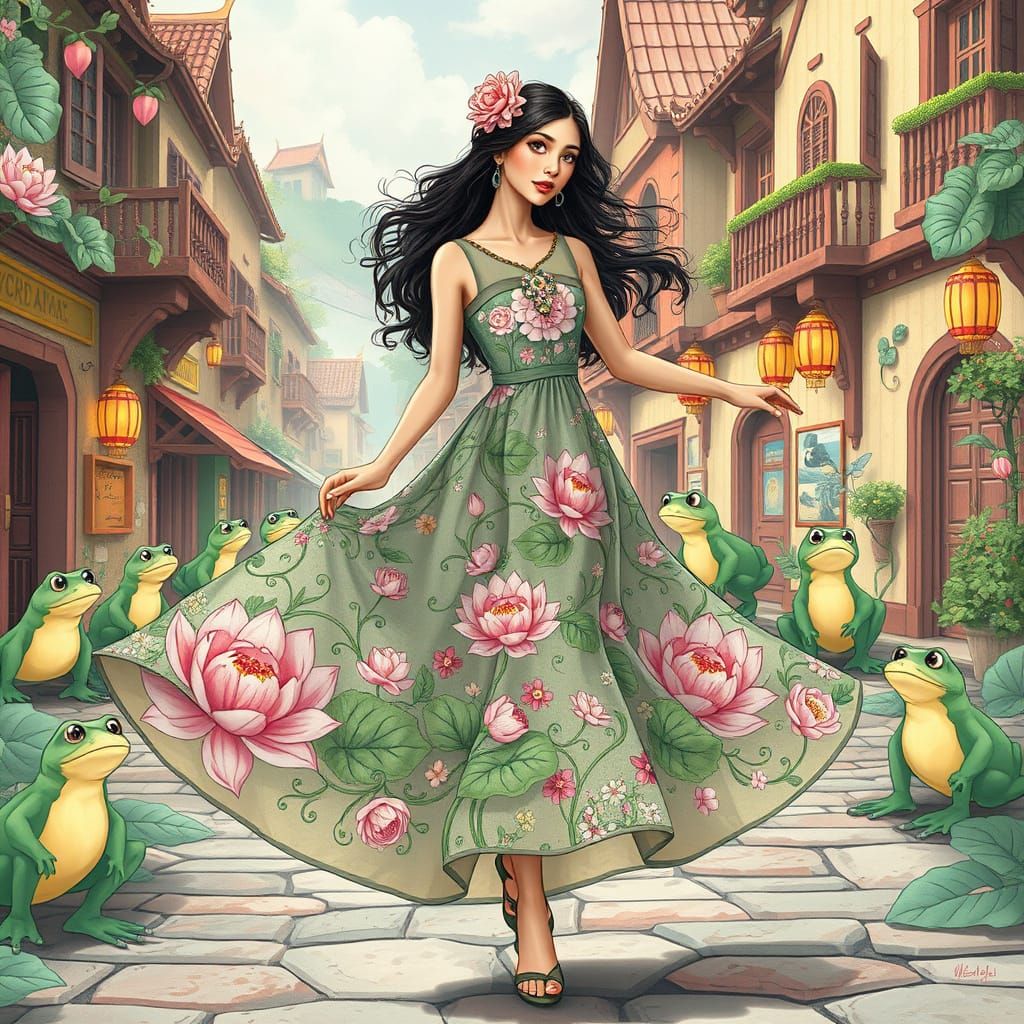 Enchanted Village Lady in Lotus Dress