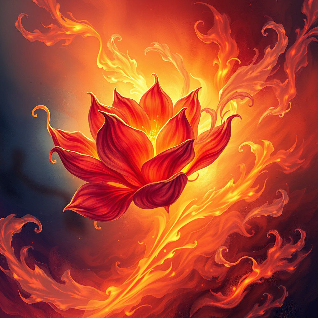 Ethereal Fire Flowers in Mystical Realm