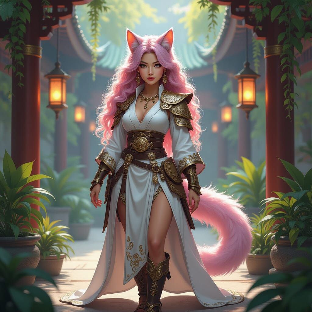Tabaxi Woman in Temple, Inspired by Loish's Vibrant Style