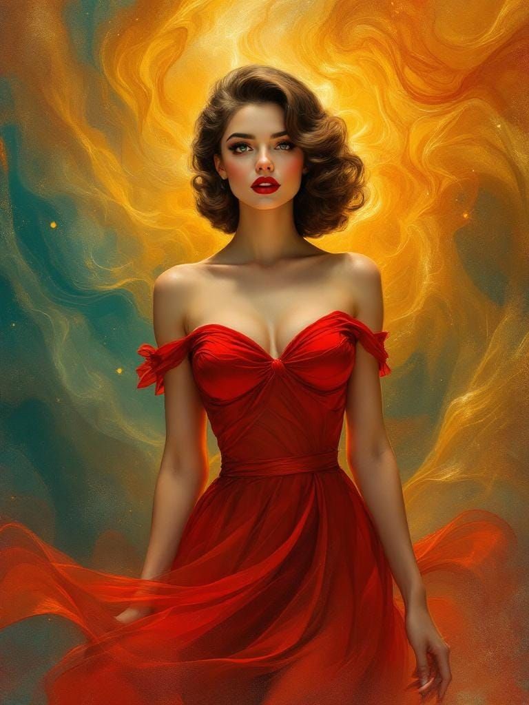 1950s Pin-Up Woman with Thermal Distortion, Impressionistic ...