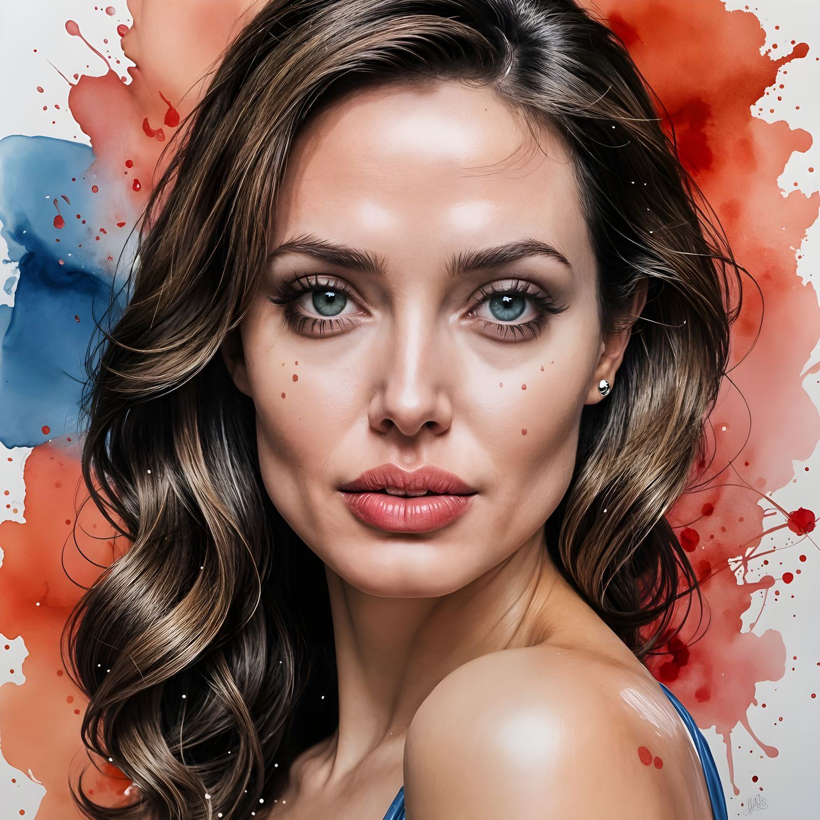 Sensual Watercolor Portrait of a Woman with Emerald Eyes and...