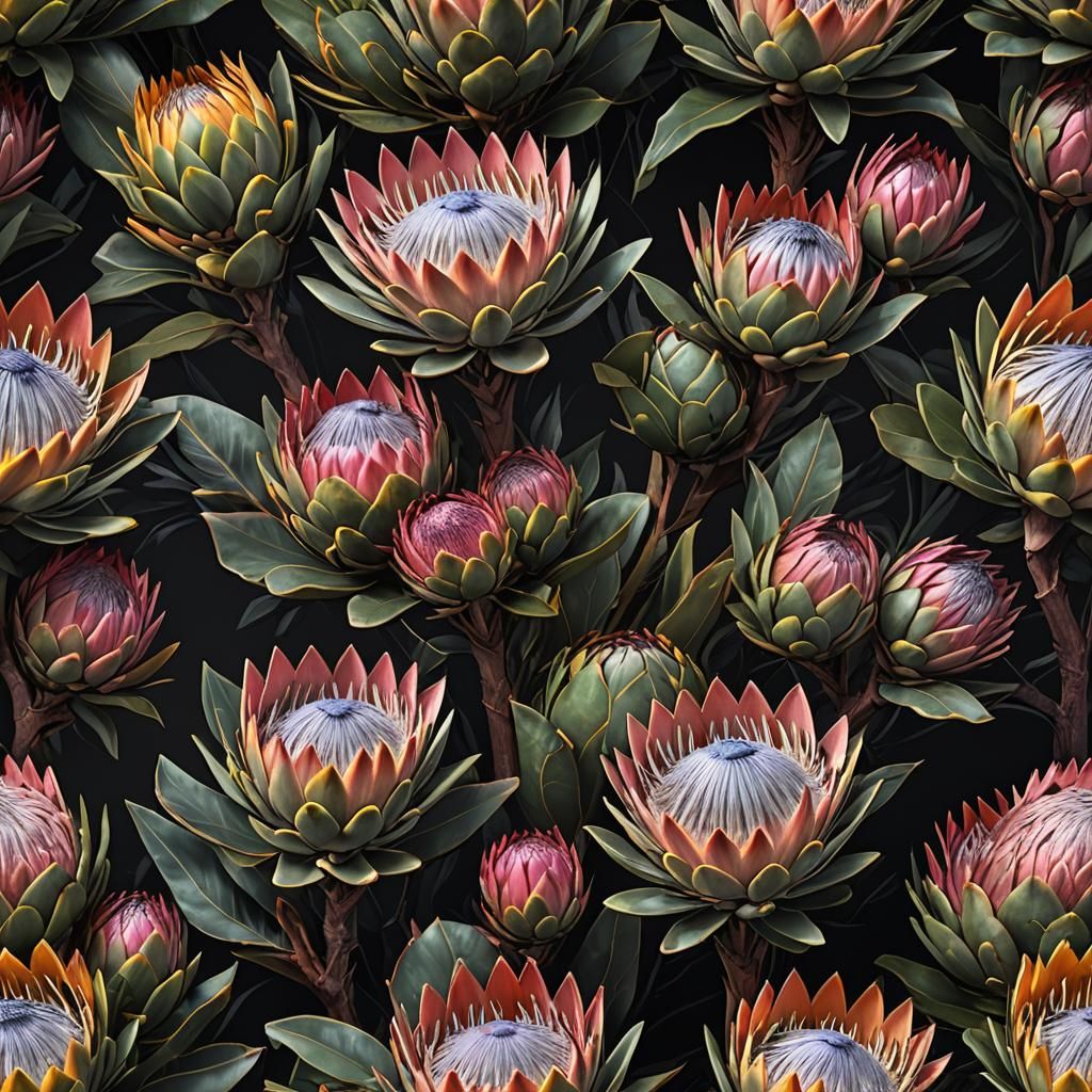 Detailed King Proteas Against Black Backdrop
