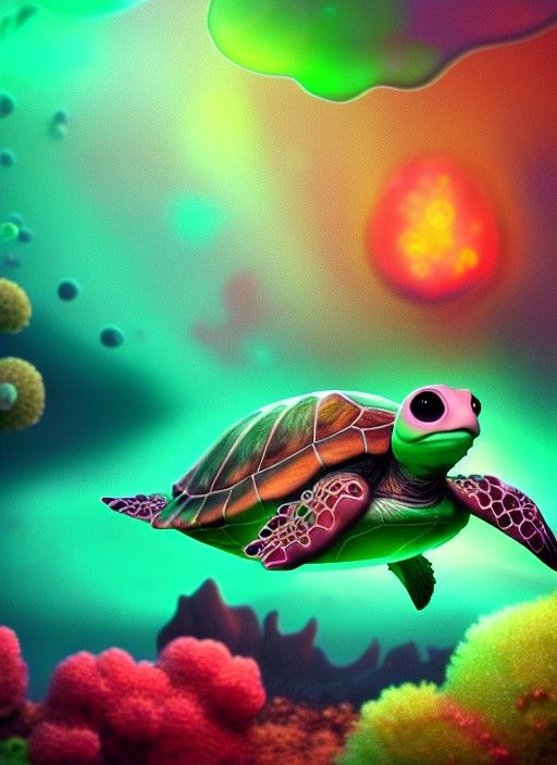 Adorable Glowing Sea Turtle in Pixar Style