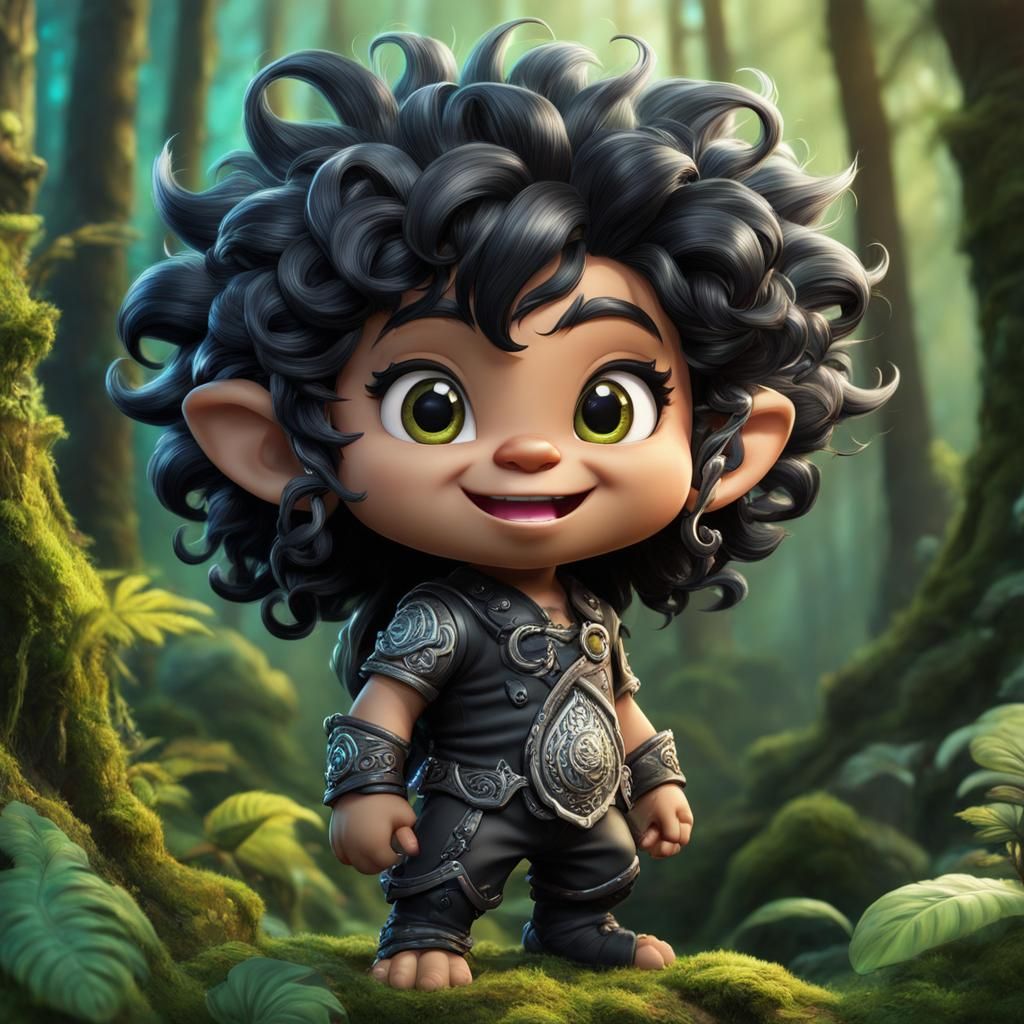 Detailed Chibi Troll in Colorful Forest