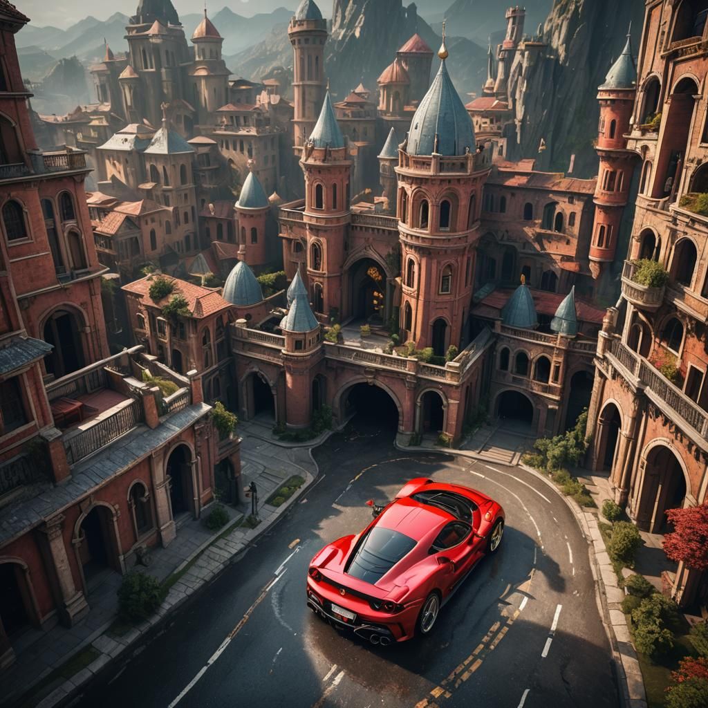 Detailed Matte Painting of a Ferrari