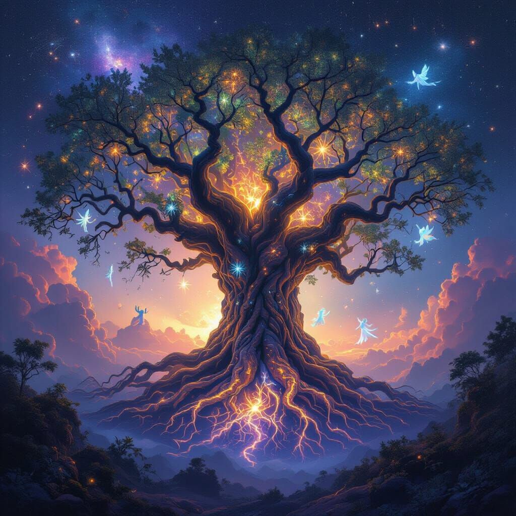 Ancient Cosmic Tree Reaching Galaxies in Nebula