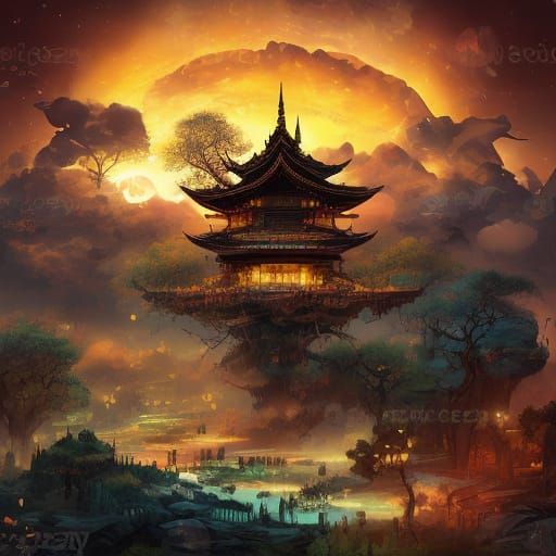 Fantasy Treehouse in Glowing Ancient Tree