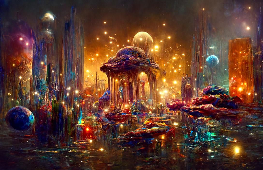 Space Jellyfish Sailing in Storm, Flemish Renaissance Style