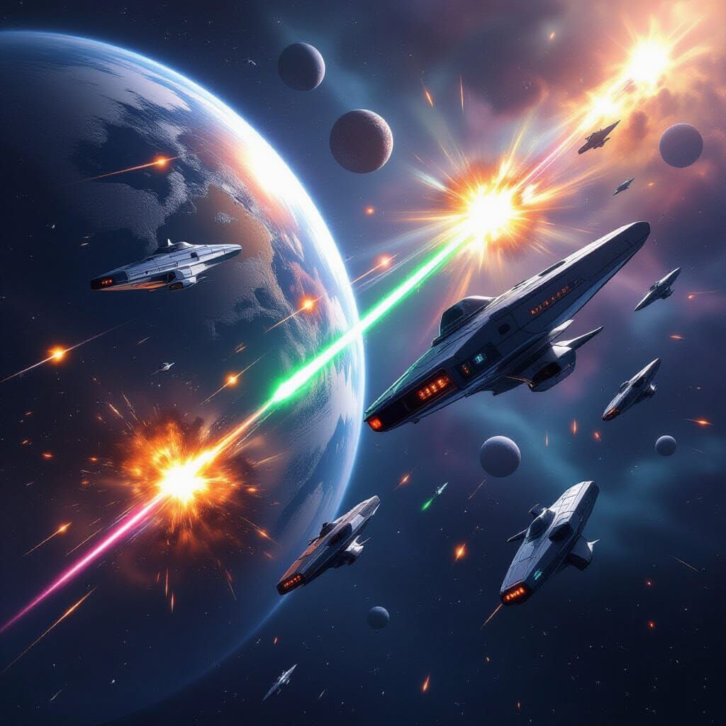 Epic Space Battle in Hyperrealistic Style