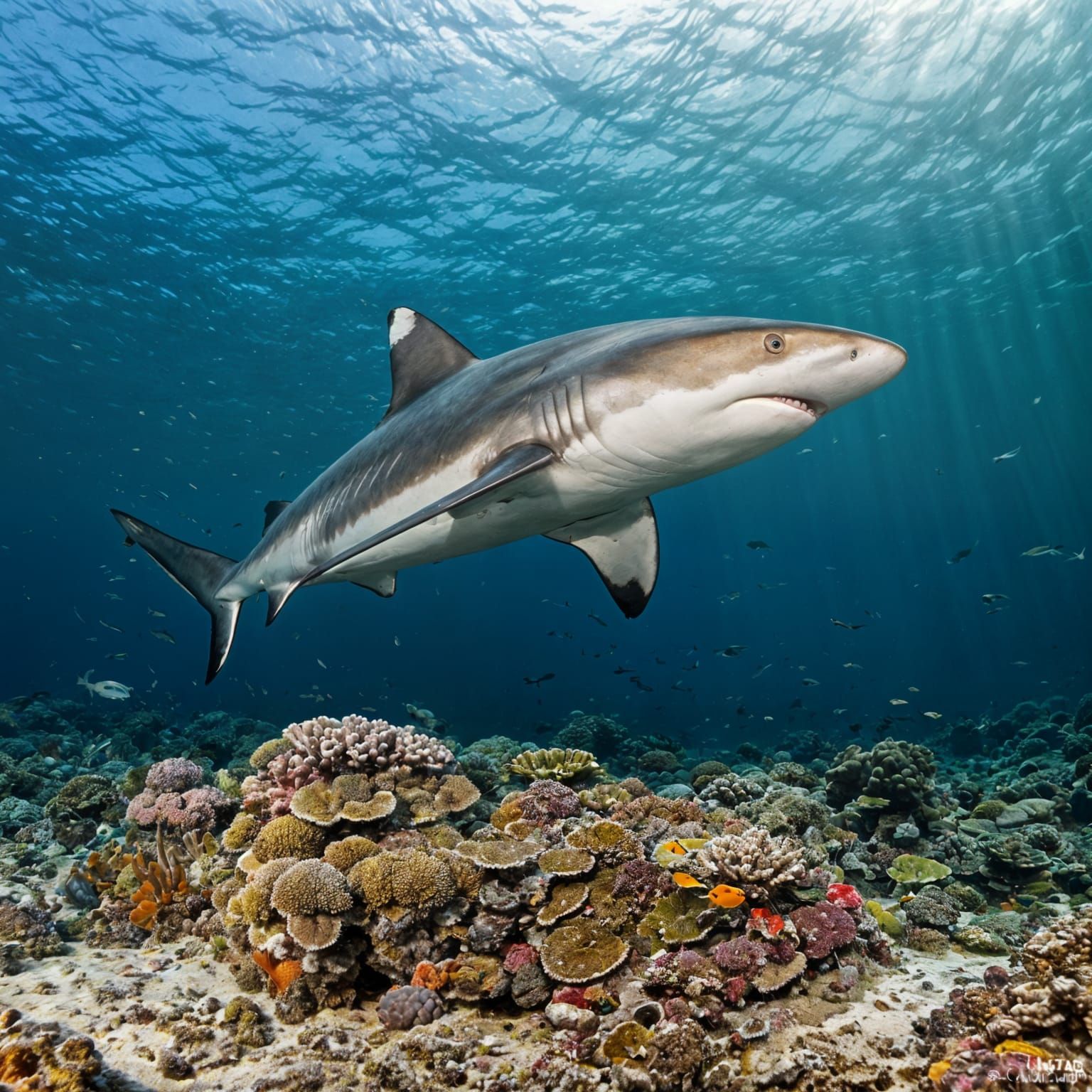 Majestic Whitetip Shark Gliding Through Reef
