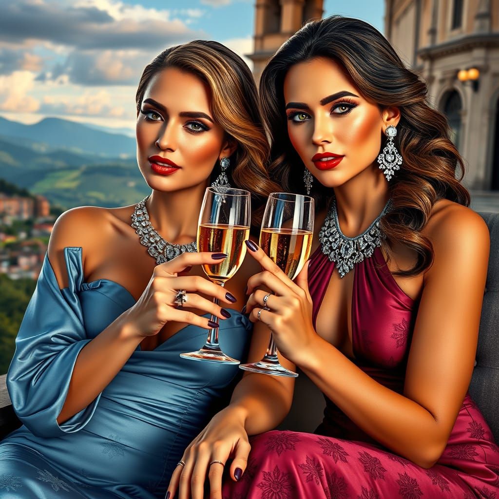 Elegant Women in Italy: Ornate Digital Portrait