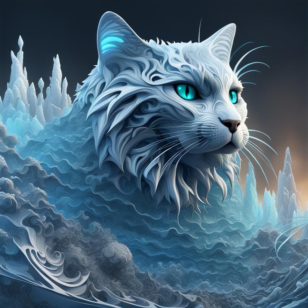 Detailed Ice Cat Fantasy Concept Art