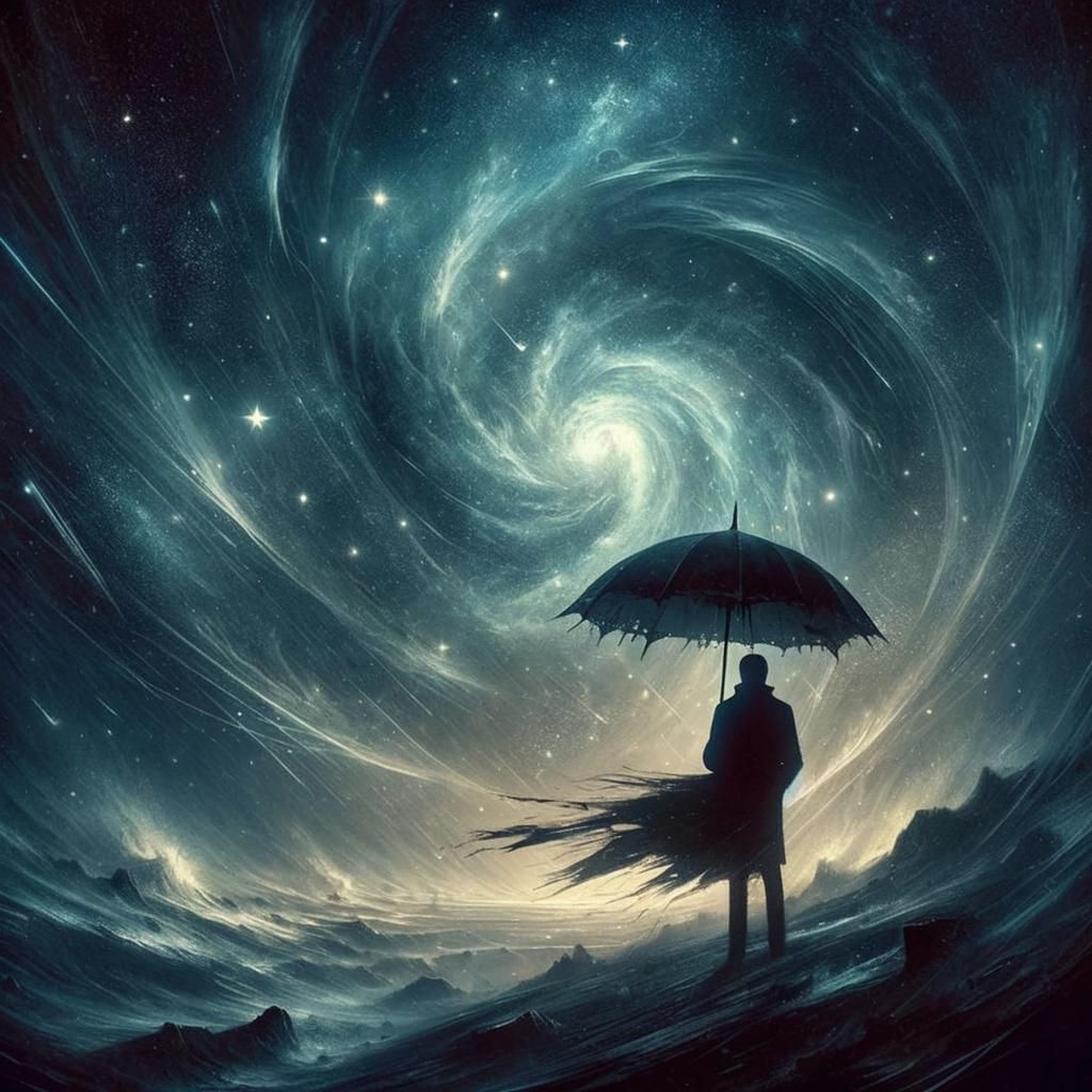 Mystical Storm: Silhouette with Tattered Umbrella