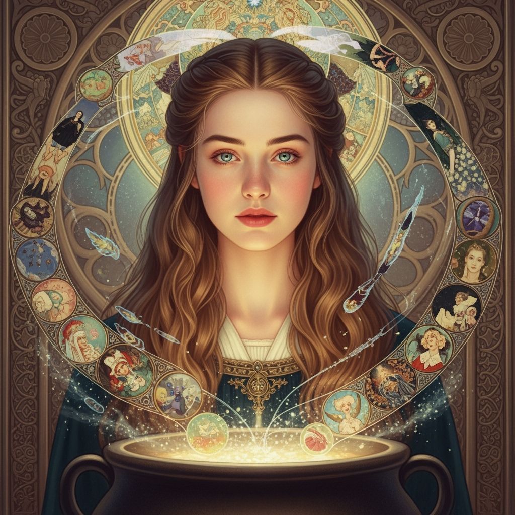 Ethereal Cauldron Portrait in Pre-Raphaelite Style
