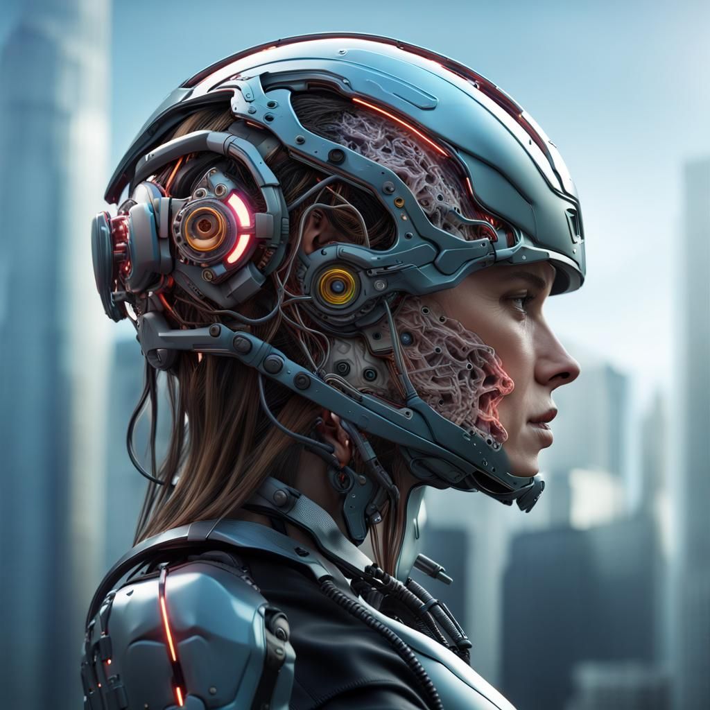 Cyborg Head in Glass Helmet: Detailed Matte Painting