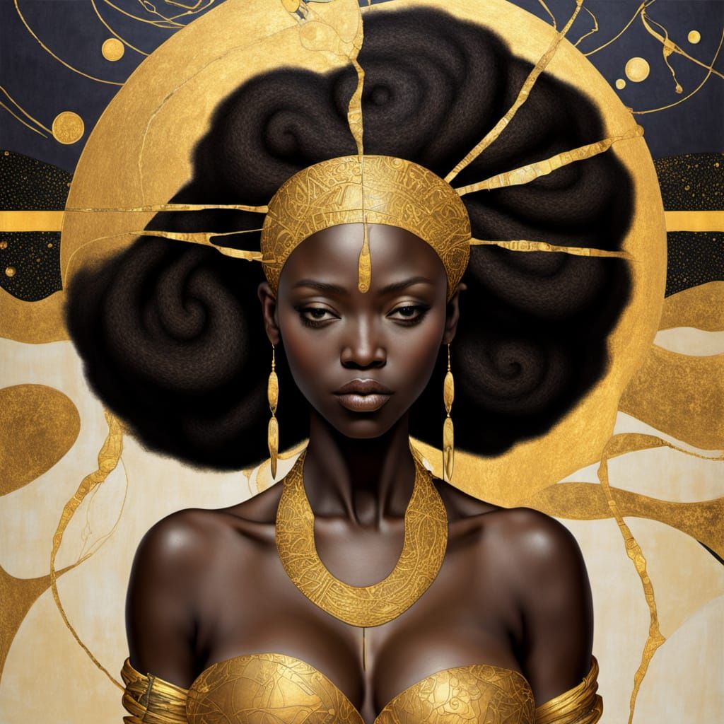 African Goddess in Kintsugi Moonlight